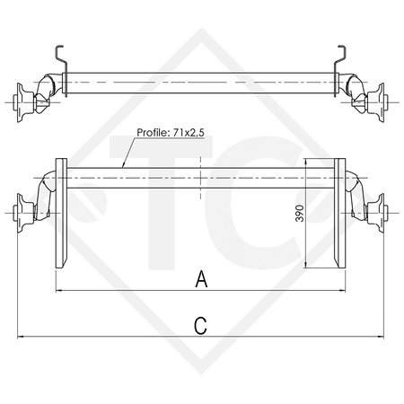 Unbraked axle 500kg PLUS OPTIMA axle type 700-01 with high axle bracket