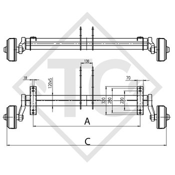 Achse gebremst 1900kg Achstyp B 2000-2