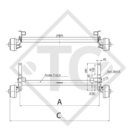 Achse gebremst 750kg Achstyp B 700-5