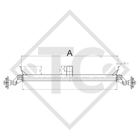 Achse ungebremst 850kg Achstyp 850-4 mit Bügel und hohem Achsbock, Koch Typ  U85 - 125