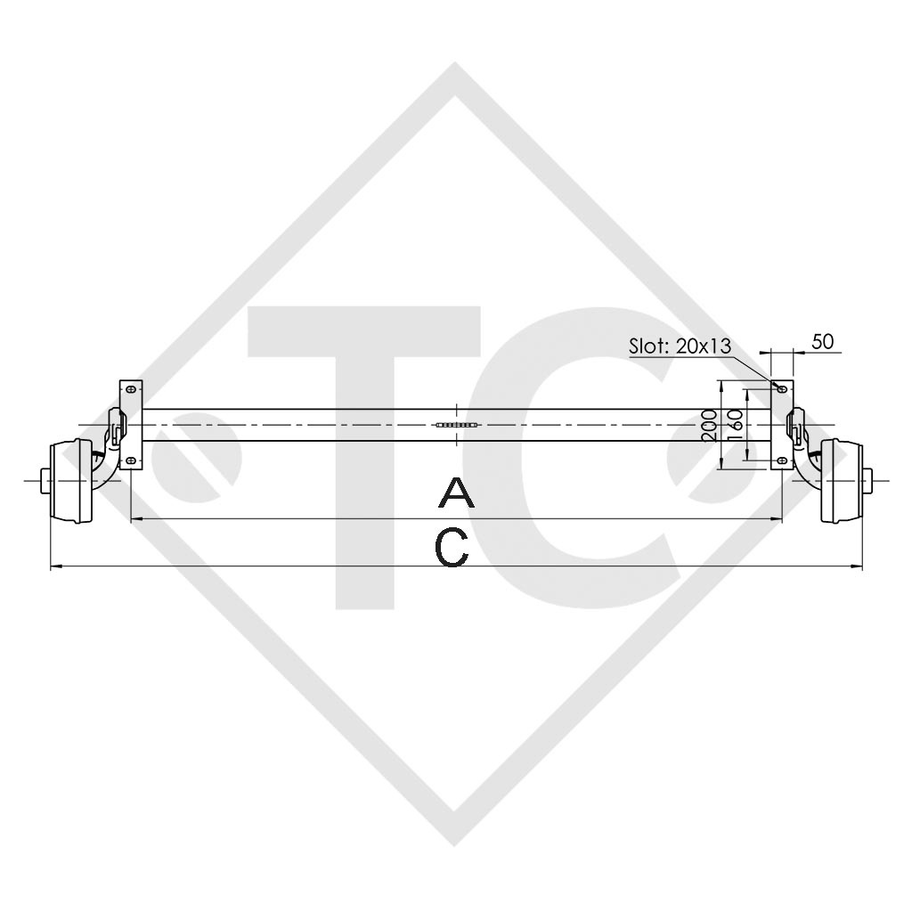 Braked axle 750kg COMPACT axle type B 700-5