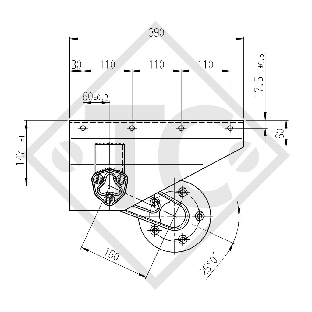 Eje sin freno 850kg tipo de eje 850-4 con soporte intermedio aumentado, Koch Typ  U85 - 125