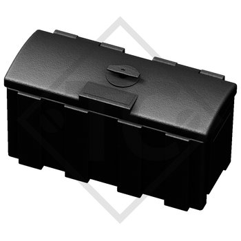 Storage box for car trailer, cover hinges on the side