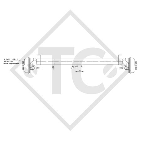 Braked axle SWING 1350kg axle type CB 1355, 53.25.1.16.387, FLAMINGO, SARIS