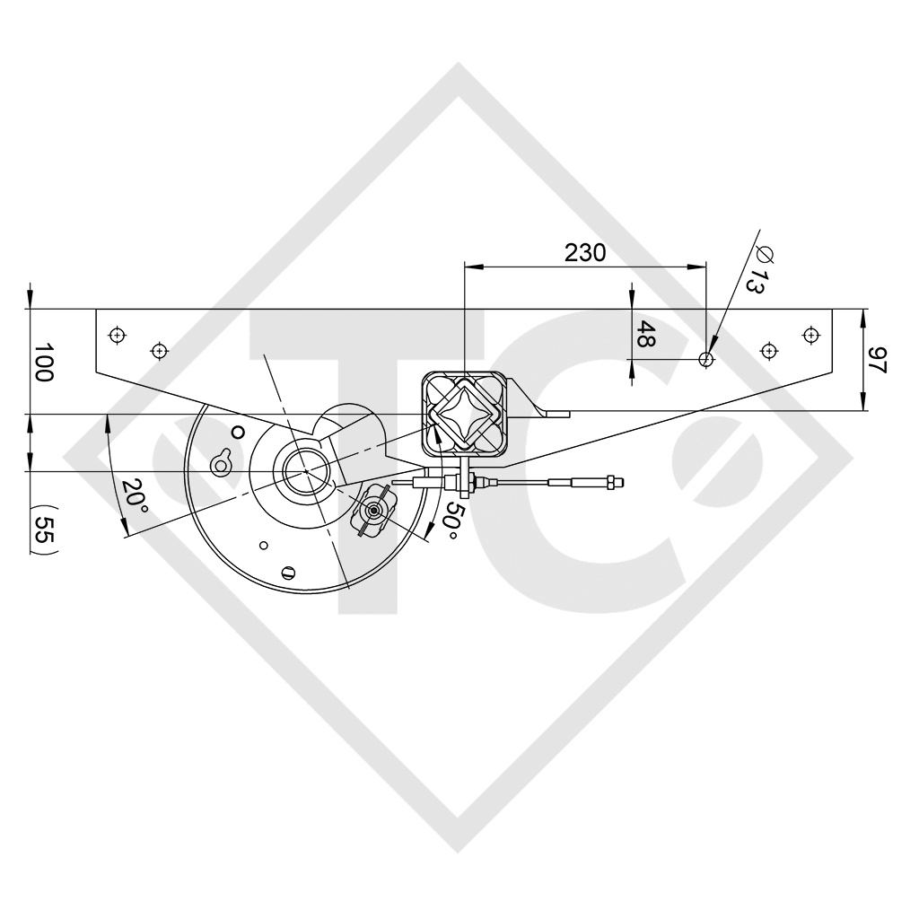 Assale frenato SWING 1350kg tipo di assale CB 1355, 53.25.1.16.387, FLAMINGO