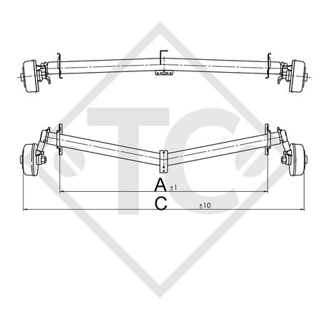 Achse gebremst 1700kg EURO1 Achstyp DELTA SIN 14-3 mit AAA (Automatische Nachstellung der Bremsbeläge)