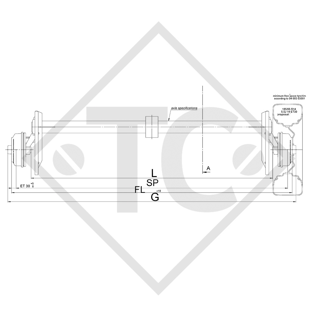 Eje con freno SWING 1350kg tipo de eje CB 1355, 46.24.379.490, HUMBAUR