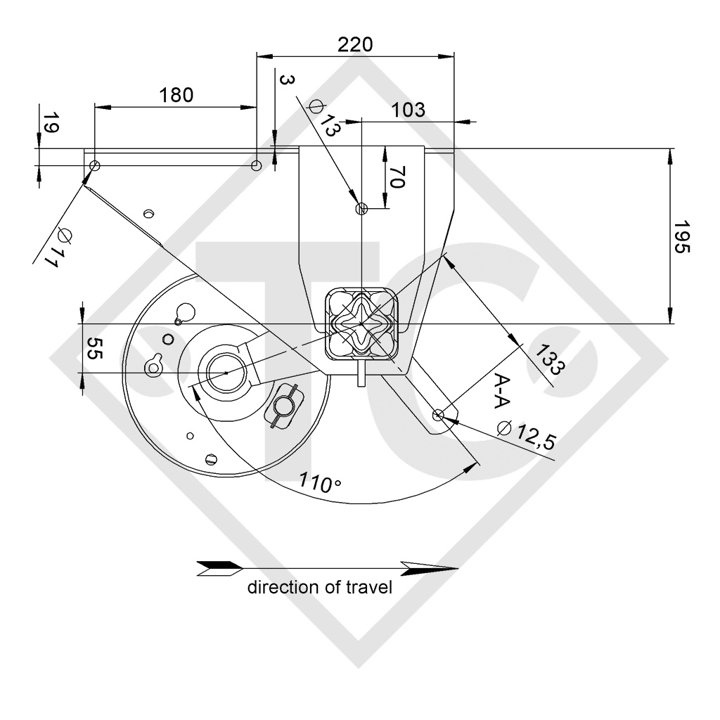 Braked axle SWING 1350kg axle type CB 1355, 46.24.379.490, HUMBAUR