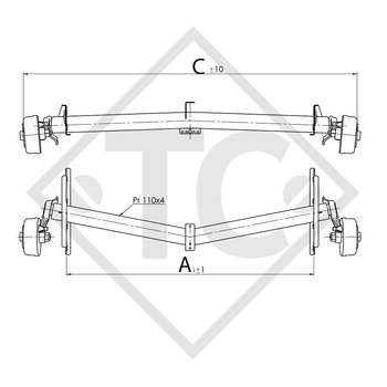 Achse gebremst 2000kg EURO1 Achstyp DELTA SI-18-3 mit AAA (Automatische Nachstellung der Bremsbeläge)