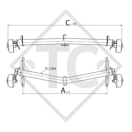 Braked axle 2000kg EURO1 axle type DELTA SI-18-3 with AAA (automatic adjustment of the brake pads)