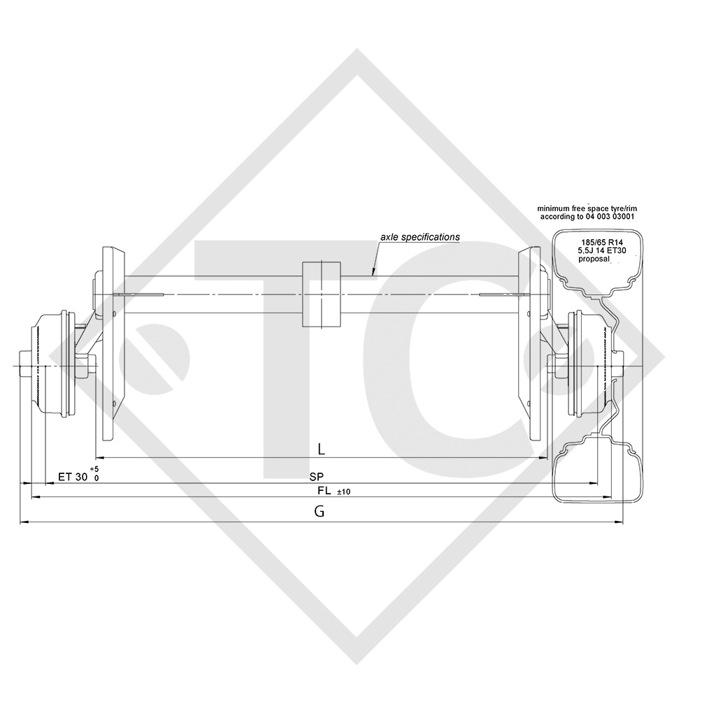 Eje con freno SWING 1500kg  tipo de eje CB 1505, 46.27.379.756, HUMBAUR