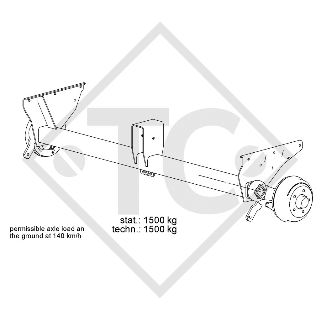 Achse gebremst SWING 1500kg Achstyp CB 1505, 46.27.379.756, HUMBAUR