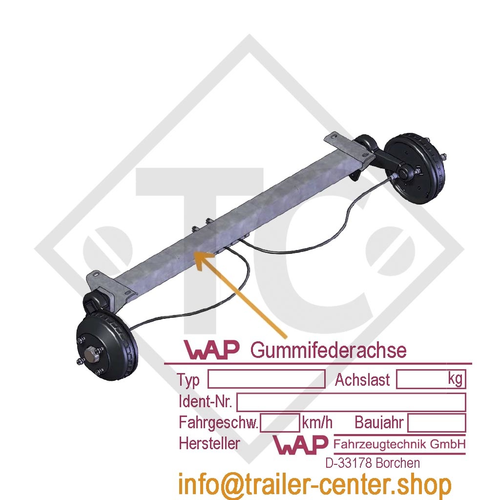 Braked axle 1350kg axle type WAG 135 B