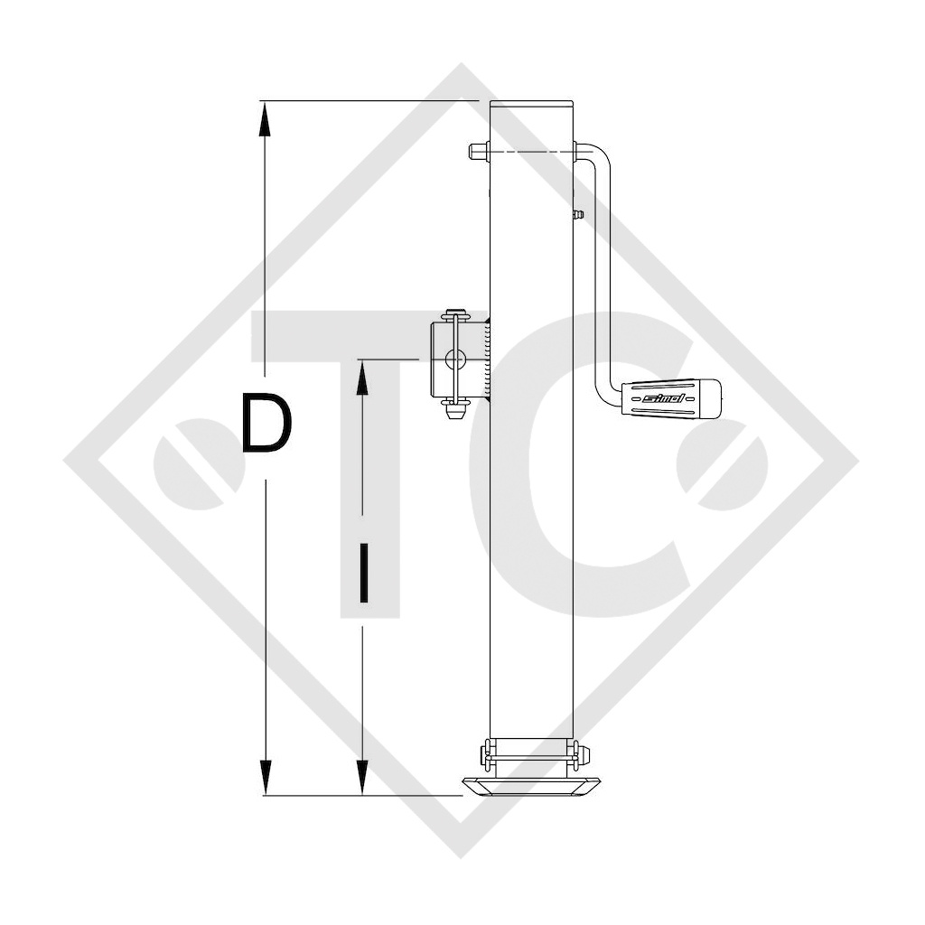 Steday leg □70mm square, top crank, double speed, three-stage, type DG 600/3SF1W, for agricultural machines and trailers, machines for building industry, implements for road maintenance and snow