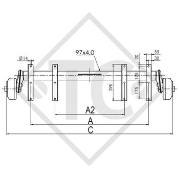 Assale frenato 1500kg EURO COMPACT tipo di assale B 1600-3 con fermaguaina assale tandem dall'alto, Anssems MSX 3000