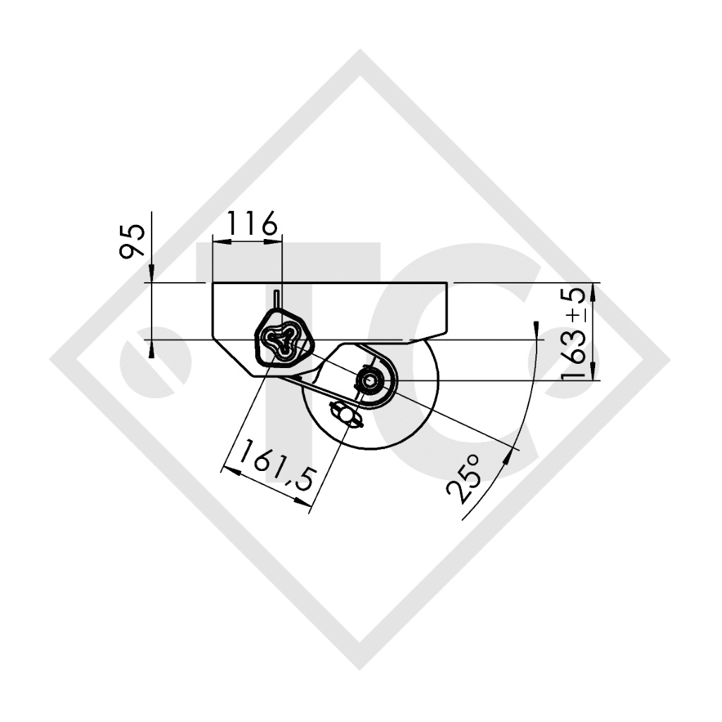 Essieu EURO COMPACT 1500kg freiné type d'essieu B 1600-3 avec arrêt de gaine tandem en haut, Anssems MSX 3000