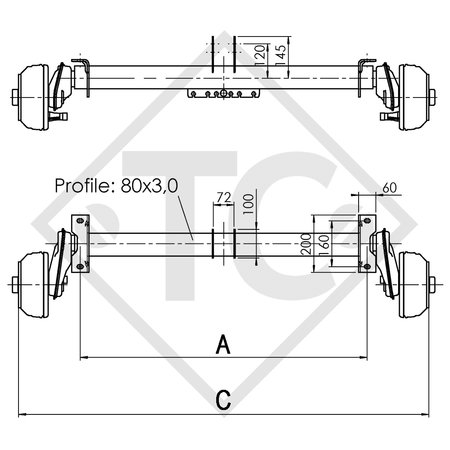 Braked axle 1000kg EURO COMPACT  axle type B 850-10, Pongratz - EPA 206
