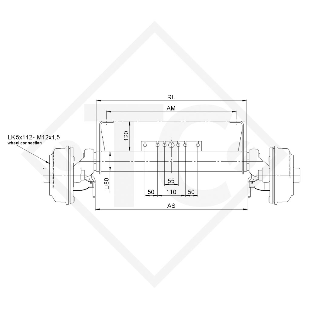 Braked axle SWING 1500kg axle type CB 1505, 46.27.379.198