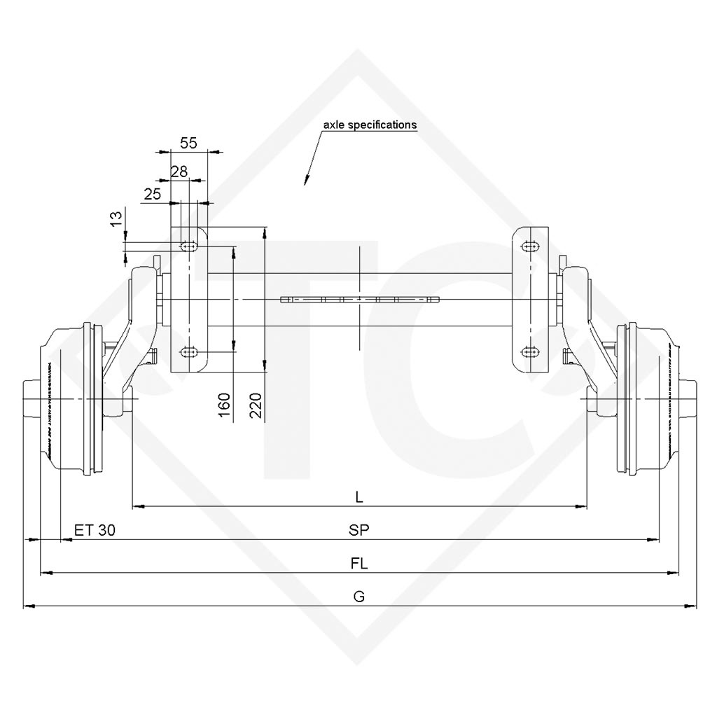 Eje con freno SWING 1500kg tipo de eje CB 1505, 46.27.379.198