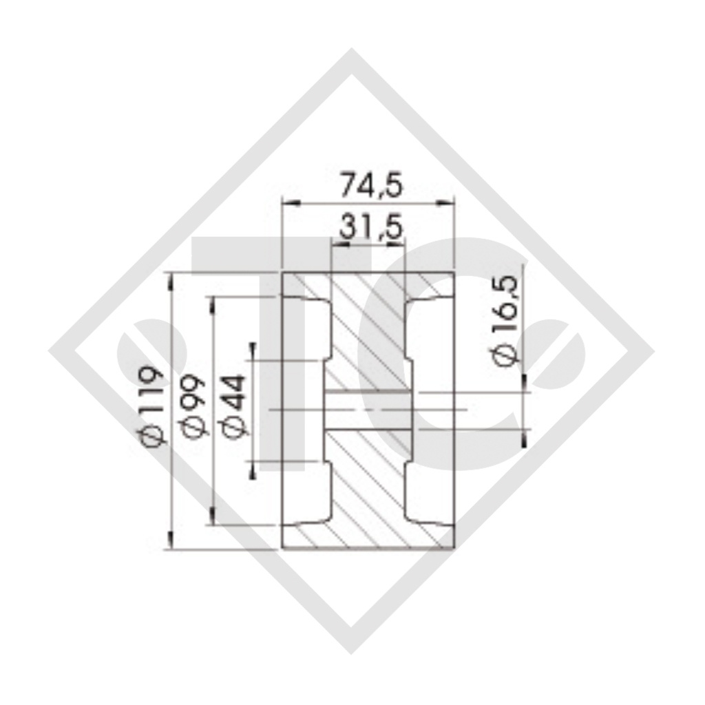 STOLTZ, Boat roller PROFI, keel roller type RP-53A, yellow, Ø119x74,5mm