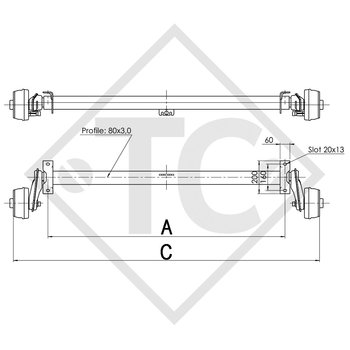 Braked axle 1000kg EURO Compact axle type B 850-10 - ACROSS