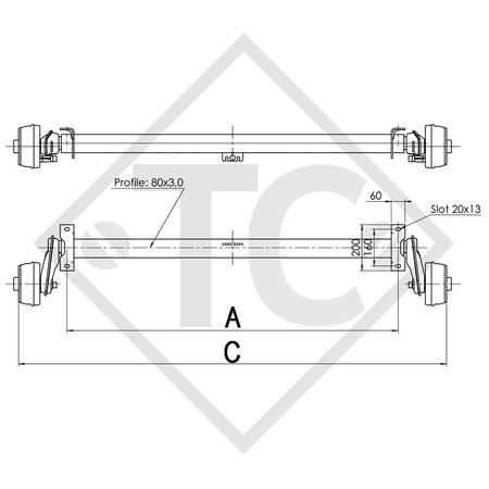 Achse gebremst 1000kg EURO Compact Achstyp B 850-10 - ACROSS