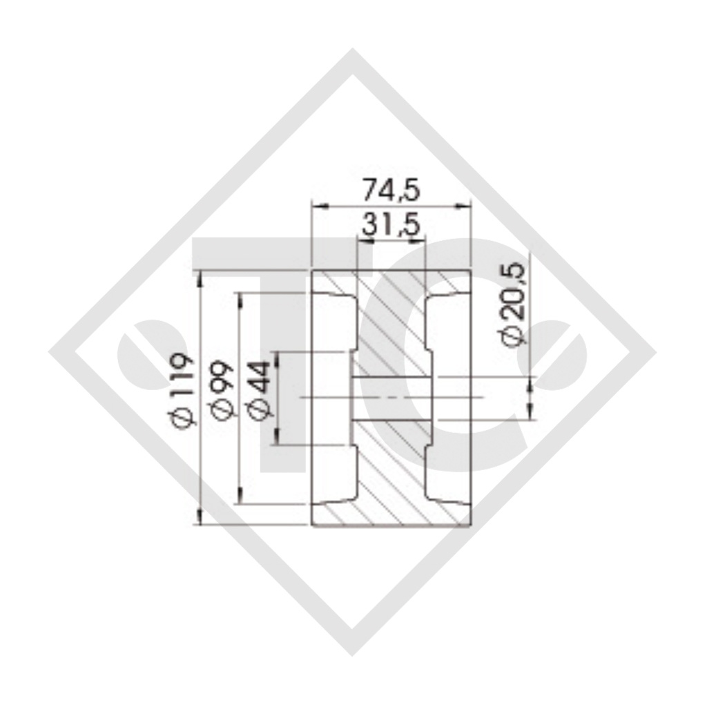 STOLTZ, Rullo per carrelli portabarche PROFI, rullo chiglia tipo RP-54, giallo, Ø119x74,5mm