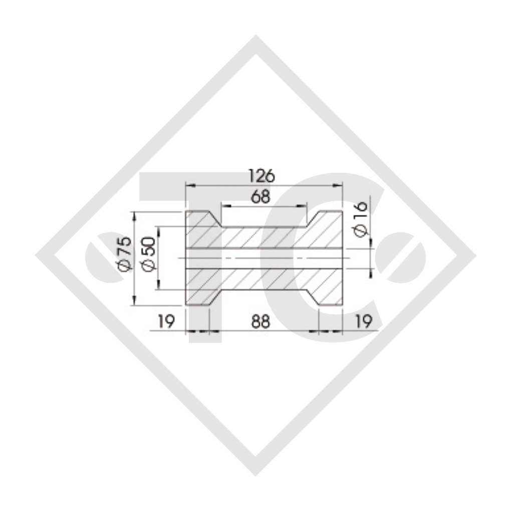 Rullo per carrelli portabarche, rullo chiglia nero, Ø75x126mm