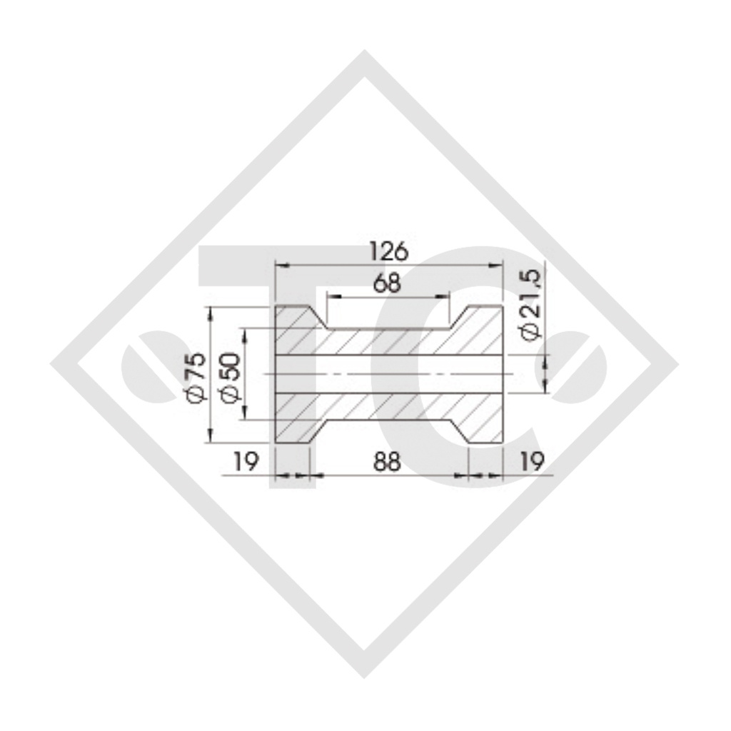 Rullo per carrelli portabarche, rullo chiglia nero, Ø75x126mm