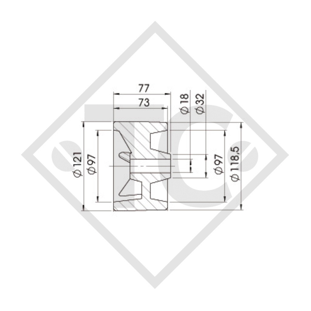 Rodillo de náutica, rodillo lateral negro, Ø121x77mm