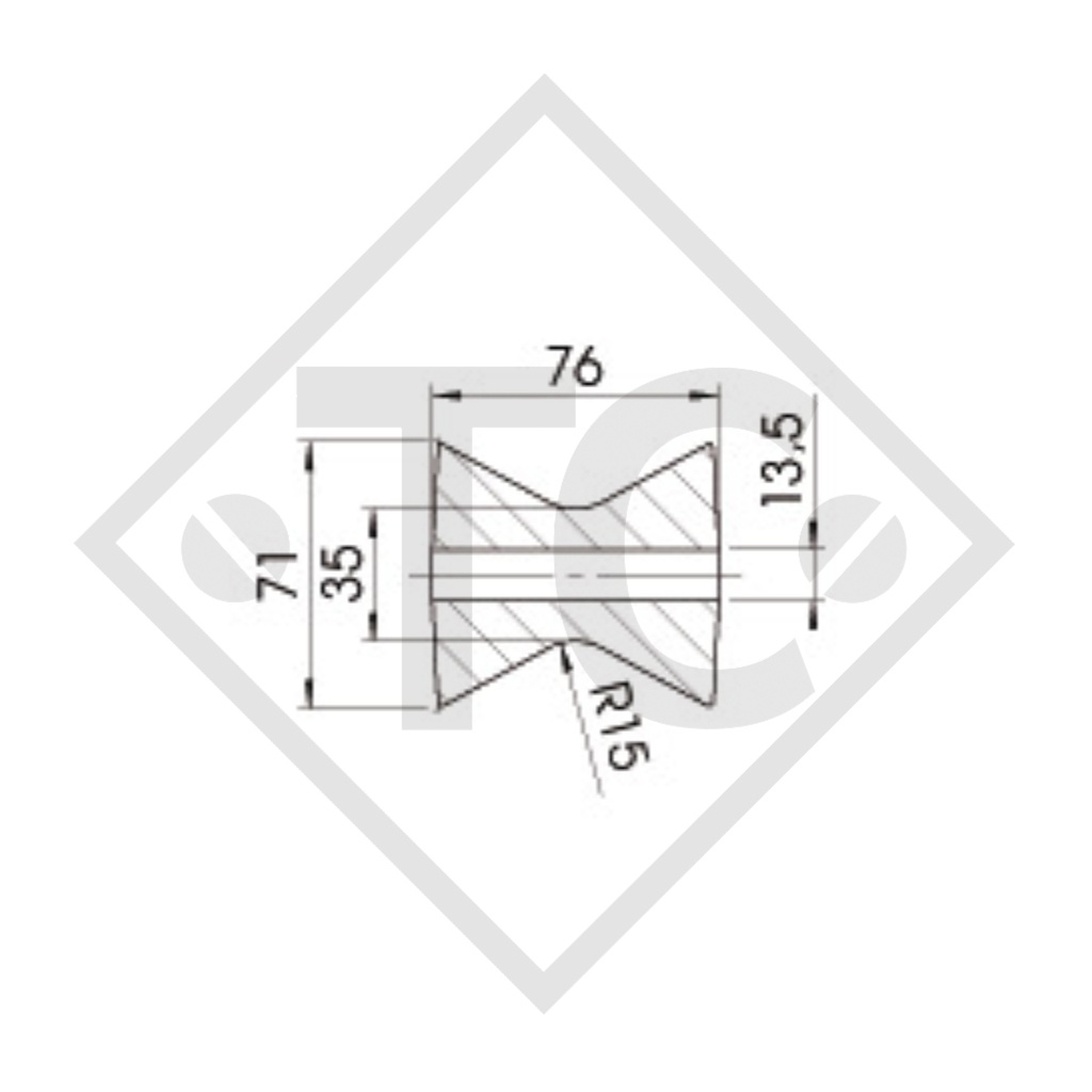 Boat roller, V-Rolle type RP-335, yellow, Ø71x76mm