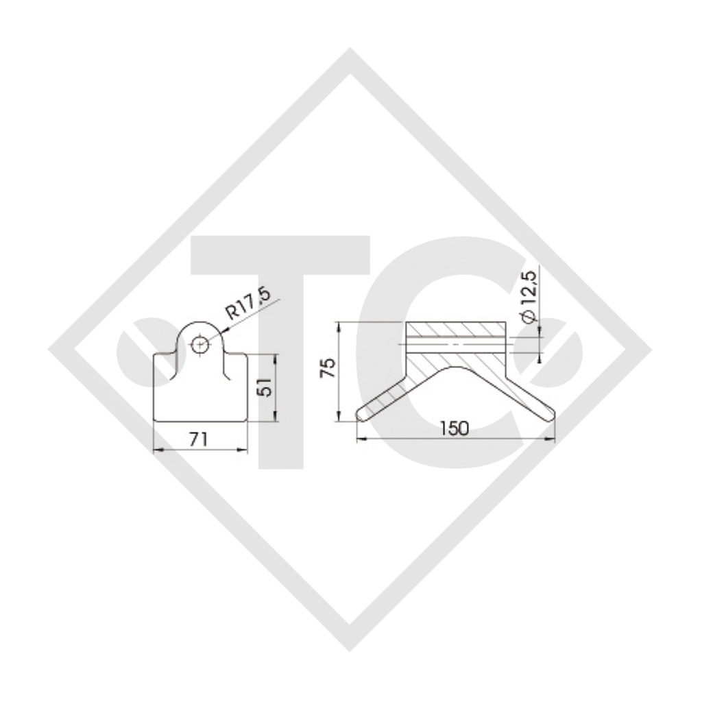 Support pour ancre avec semelle en V, type RP-3, jaune, 150x71mm