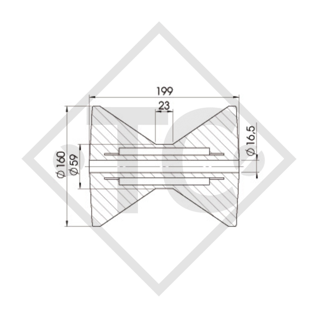 Bootsrolle, V-Rolle Typ RP-87, gelb, Ø160x199mm