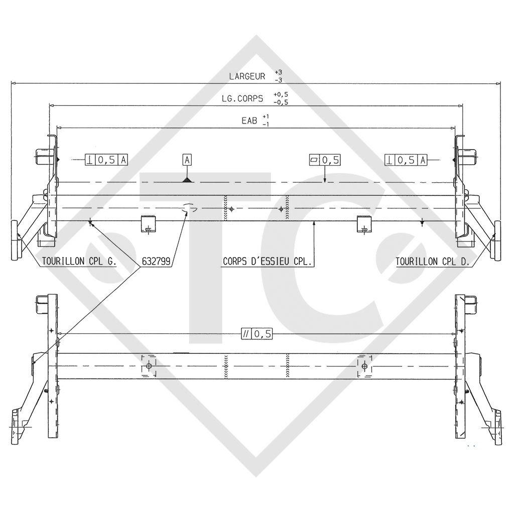 Eje BTR 1800 bis 2120kg sin frenos