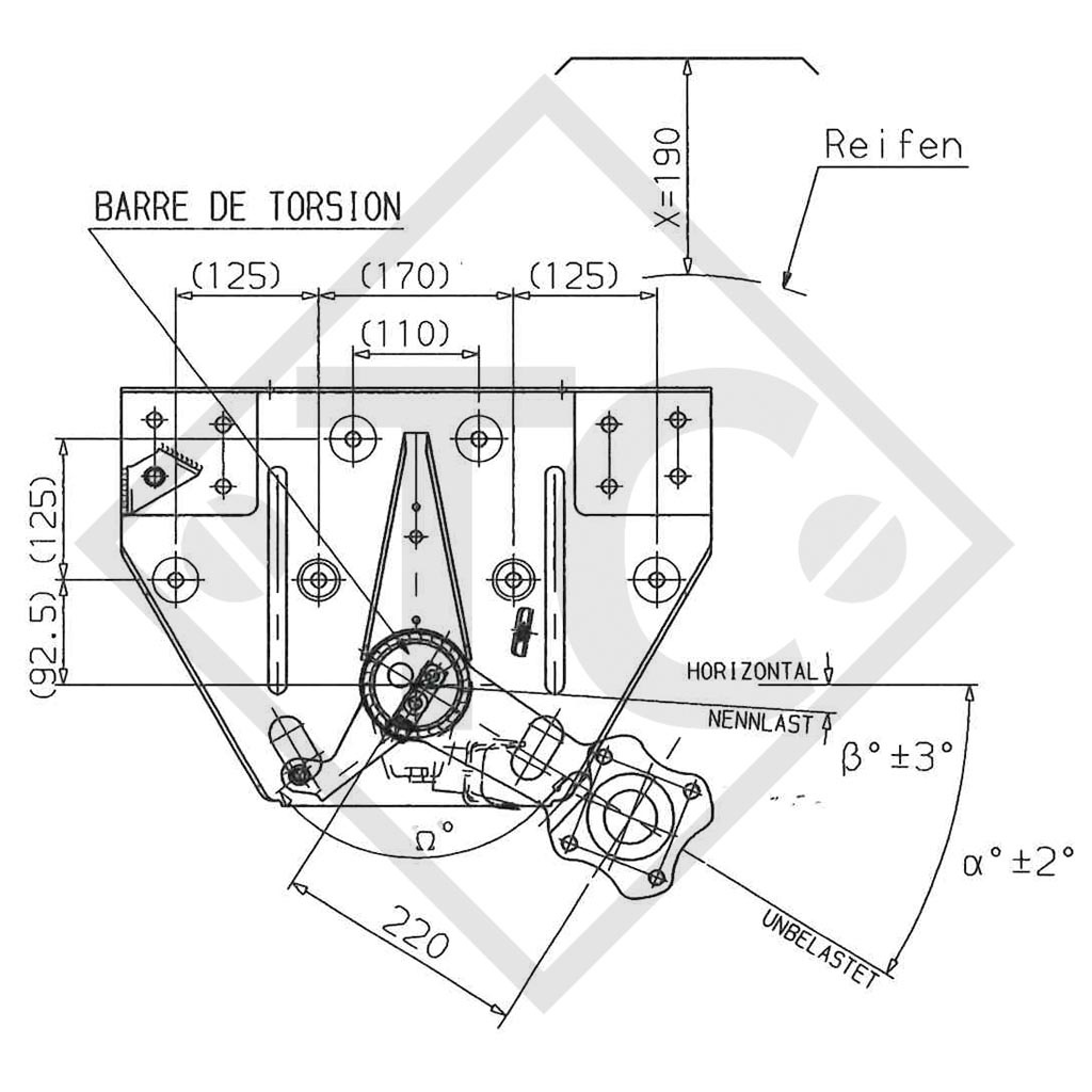 Essieu BTR 1800 bis 2120kg sans freins