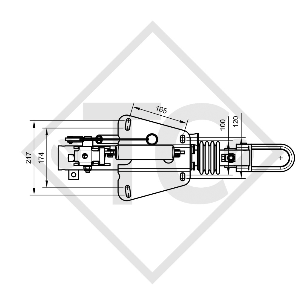 Commande de freinage avec semelle en V type RAB 17F, 1300 à 1750kg - 90.331.700