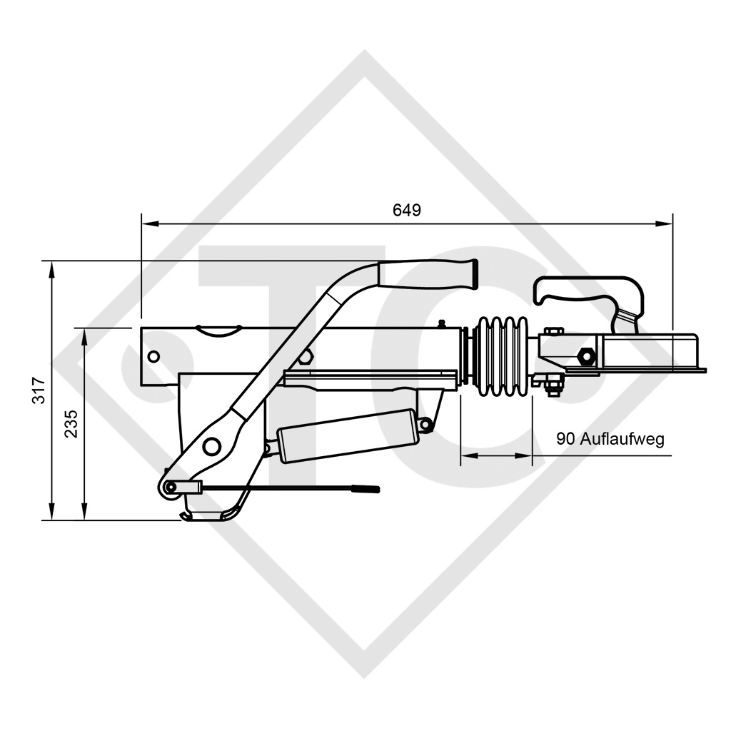 Commande de freinage avec semelle en V type RAB 17F, 1300 à 1750kg - 90.331.700