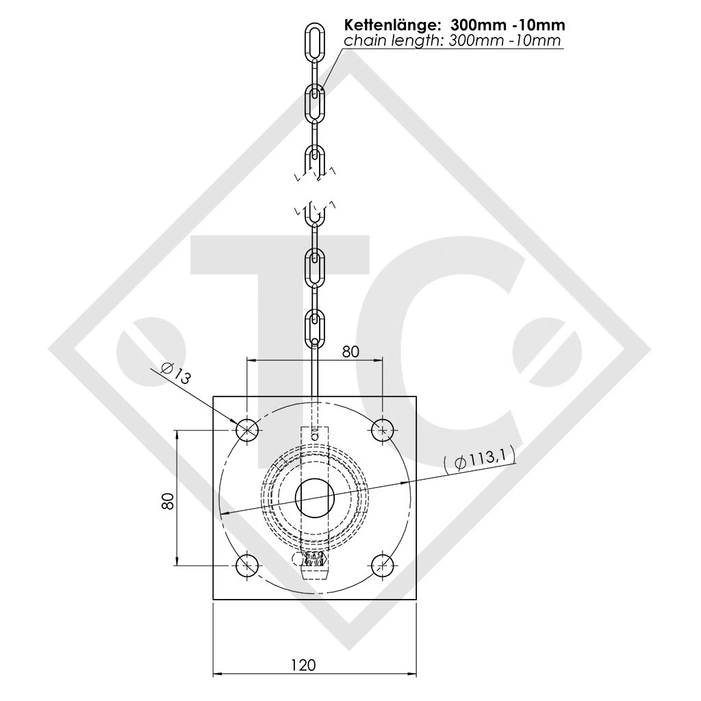 Kit fixation de béquille basculable de côté 90°, 1863553, pour tous types courants de remorques