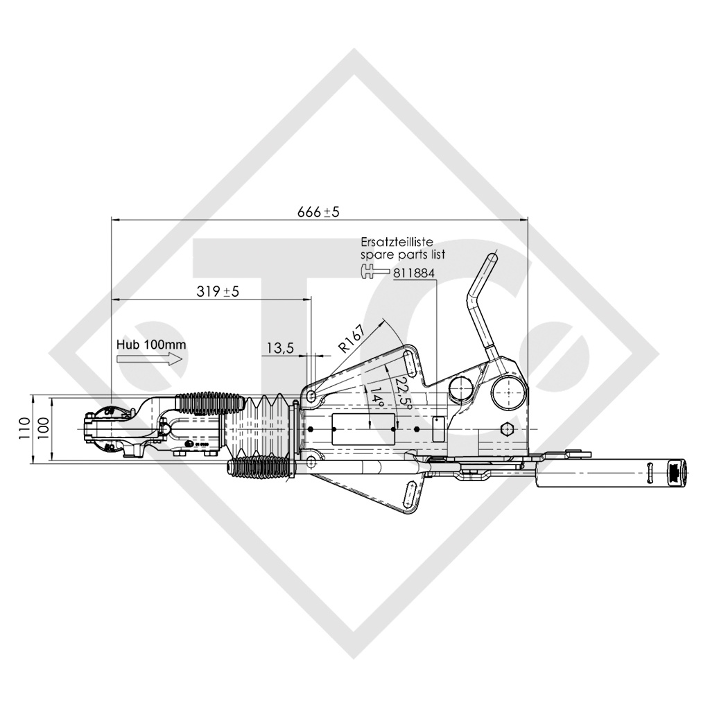 Commande de freinage avec semelle en V type EH27, 1650 à 2750kg