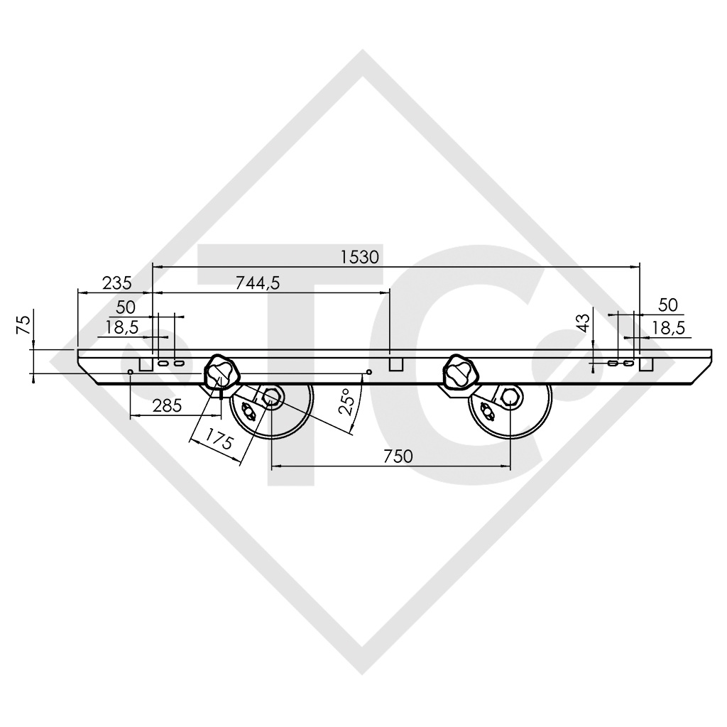 Braked tandem axle unit 3500kg EURO1 axle type 2xB 1800-9 MANEGOLD