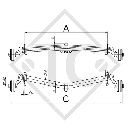 Essieu EURO PLUS 900kg freiné type d'essieu B 850-5, Thrun-Eicker