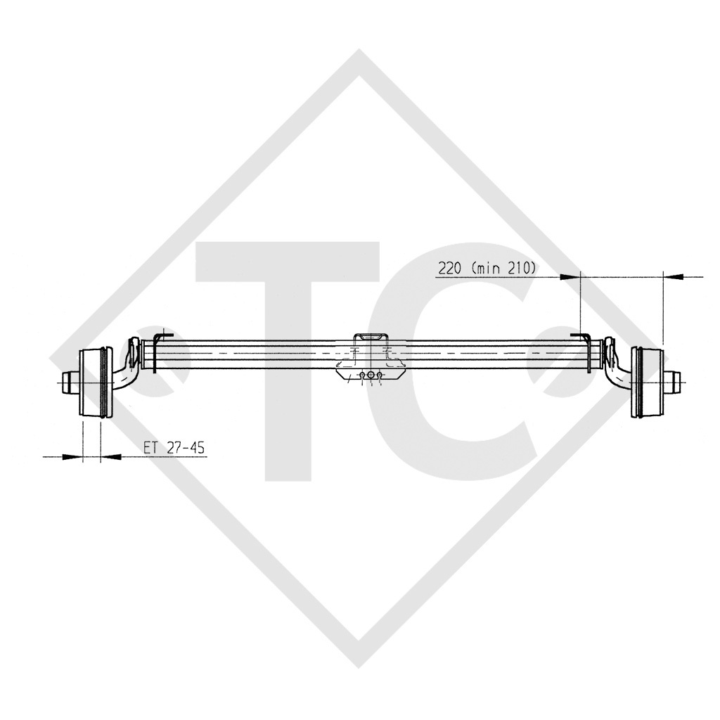 Eje con freno 750kg tipo de eje B 700-5 con perfil en U 90mm - HYMER PAN FAMILIA