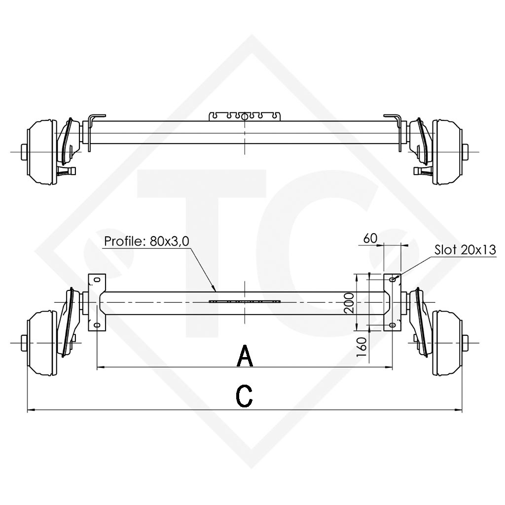 Assale frenato 1000kg EURO COMPACT tipo di assale B 850-10