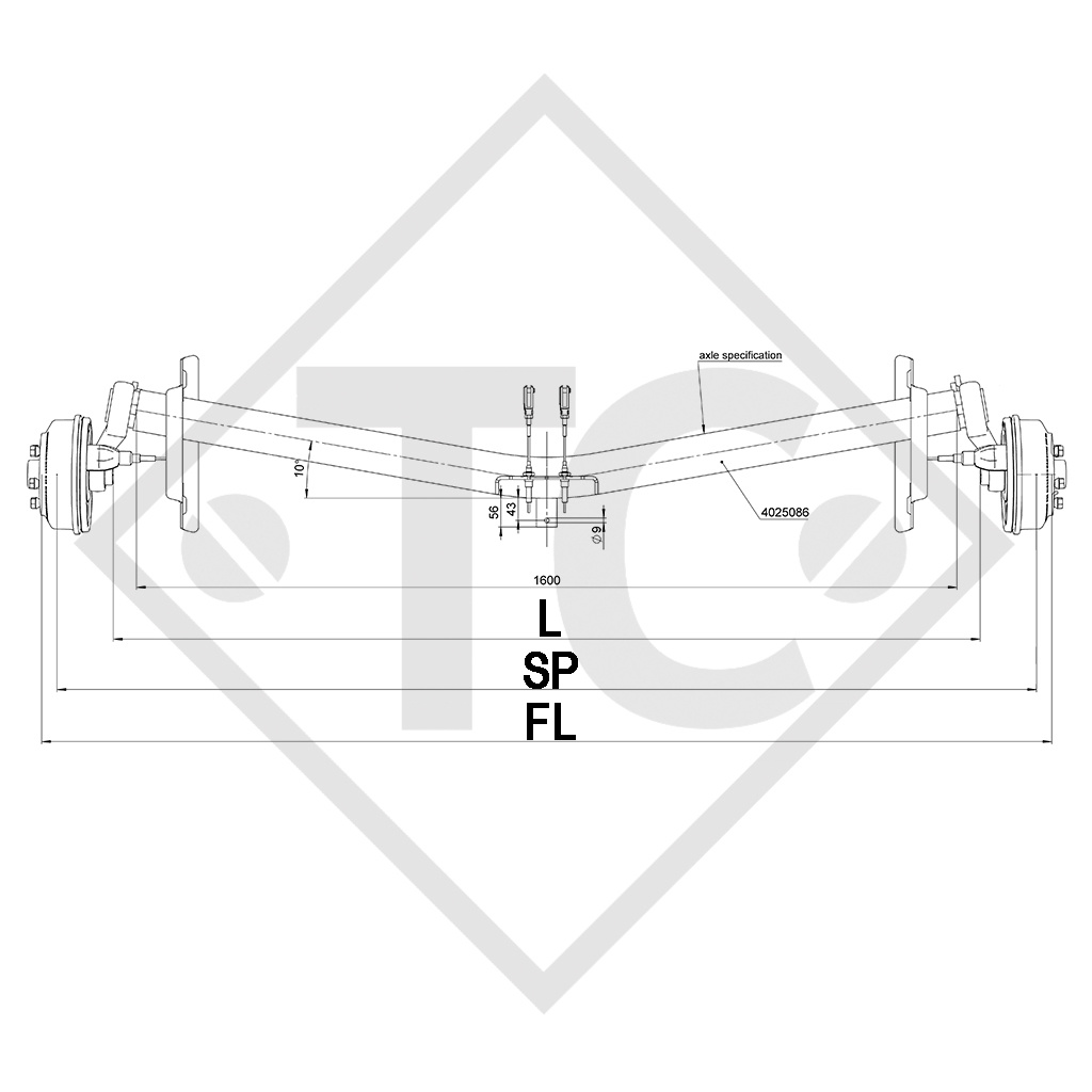 Eje con freno SWING V-TEC 1350kg tipo de eje SCB 1354, 46.25.379.914, 4013351