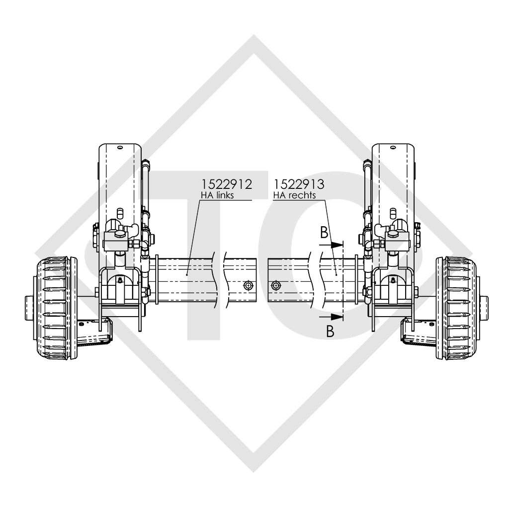 Lowering half axles down to 270mm, axle type ASB1800-9, single axle 1800kg, tandem 3500kg