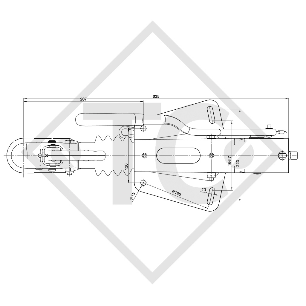 Commande de freinage avec semelle en V type ZAF 2.0-3, 1250 à 2000kg, 48.36.581.118