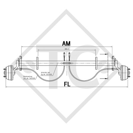 Essieu 850kg freiné type d'essieu WAG 085 B - Blomert
