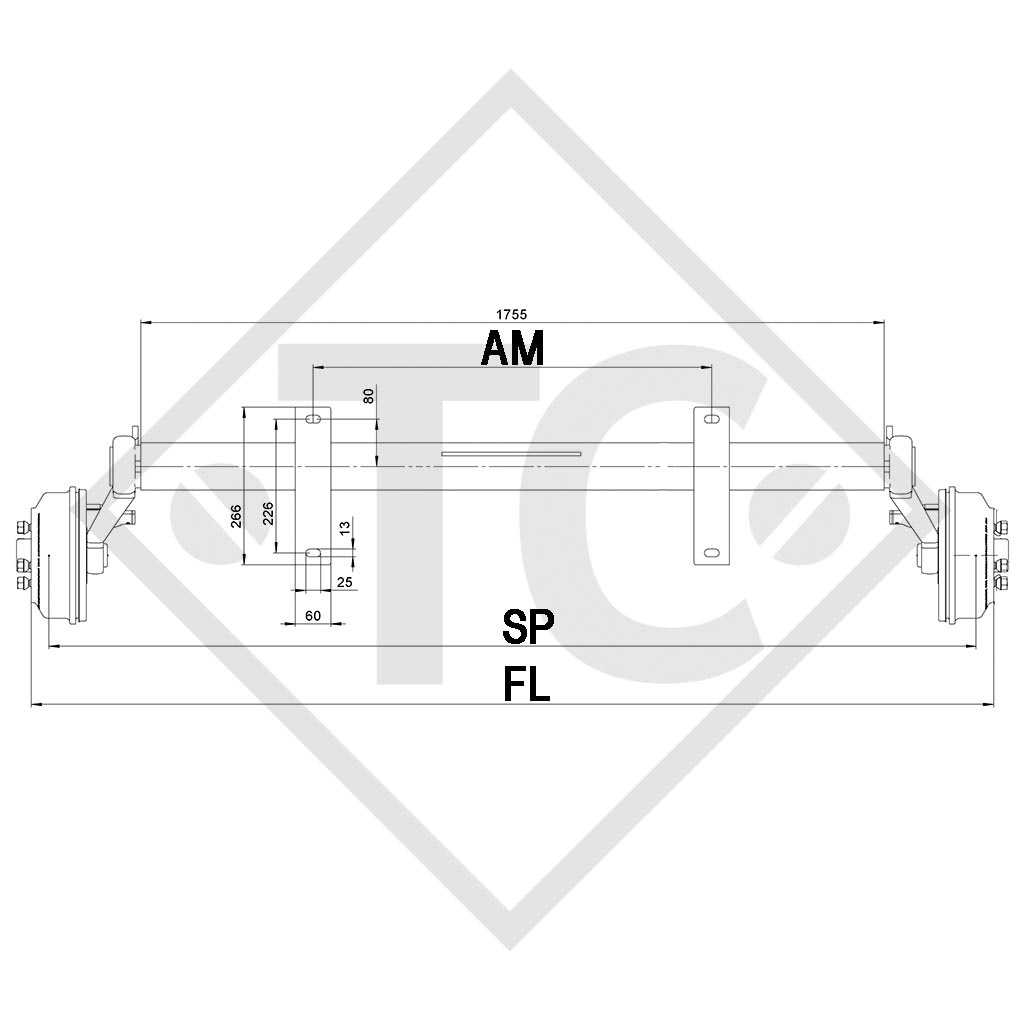 Braked axle SWING 1350kg axle type CB 1354, 46.24.379.086