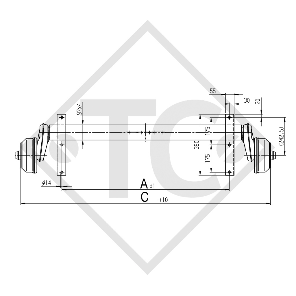 Essieu EURO COMPACT 1500kg freiné type d'essieu B 1600-3