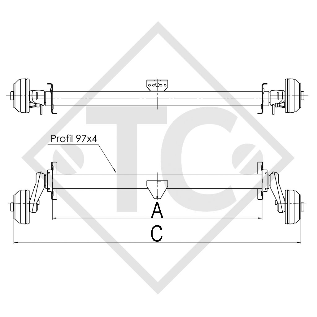 Braked axle 1500kg EURO1 axle type B 1600-3, Hymer Eriba